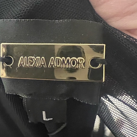 Alexia Admore Evening Dress cocktail length , mesh top and sleeve,black sparkles - Picture 5 of 7